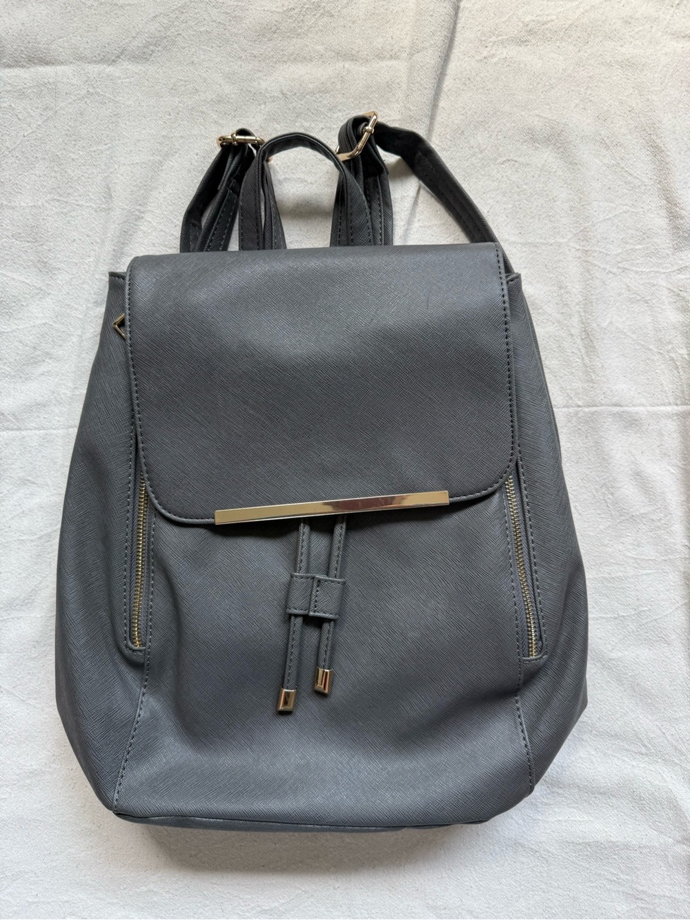 Women’s Gray Backpack Purse with Gold Accent